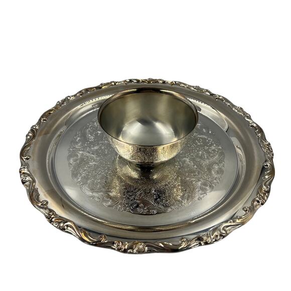 Vintage Silver Plated Chips N Dip Decorative Etched Serving Tray Bridgerton - Picture 1 of 11